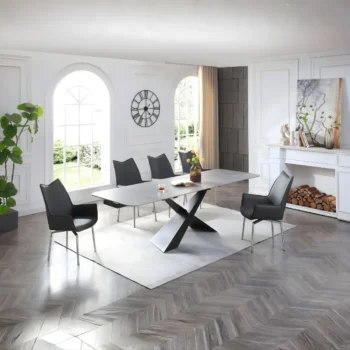 Gray 9422 Dining Table with 1218 swivel Dark gray chairs