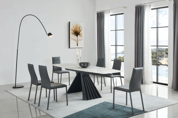 Mat, Shiny 152 Marble Dining Table With 196 Gray Chairs P11445 By Esf Furniture | Mobilia Cleopatra Mat, Shiny 152 Marble Dining Table with 196 Gray Chairs p11445 By ESF Furniture