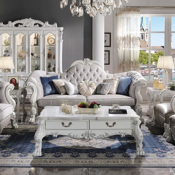 Synthetic Leather & Bone White Finish Dresden Sofa W/7 Pillows LV02244 By ACME
