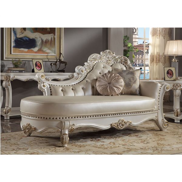 Vendome Chaise With 2 Pillows in Pearl Leather BD01523 By ACME 5
