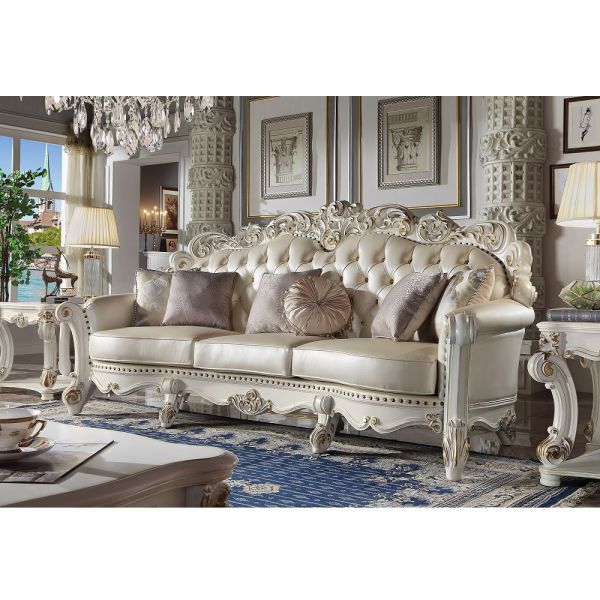 Vendome Oversized Sofa With 6 Pillows in Champagne Leather LV01525 By ACME