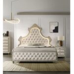 Beige Velvet Lucienne Bed By ACME Luxury Beds Mobilia Cleopatra 11 Beige Velvet Lucienne Bed By ACME 11