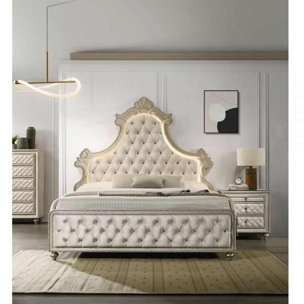 Beige Velvet Lucienne Bed By ACME