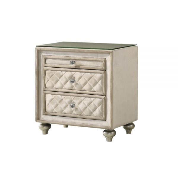 Beige Velvet Lucienne Nightstand BD02336 By ACME