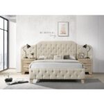 Beige Linen Ranallo Bed By ACME Luxury Beds Mobilia Cleopatra 13 Beige Linen Ranallo Bed By ACME 13