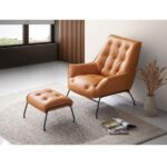 Sandstone/Khaki Leather Zusa Accent Chair & Ottoman By ACME 22