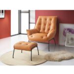 Sandstone/Khaki Leather Zusa Accent Chair & Ottoman By ACME 24