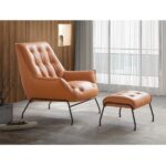 Sandstone/Khaki Leather Zusa Accent Chair & Ottoman By ACME 25