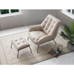 Sandstone/Khaki Leather Zusa Accent Chair & Ottoman By ACME 28