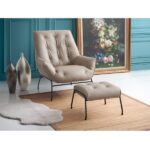 Sandstone/Khaki Leather Zusa Accent Chair & Ottoman By ACME 29