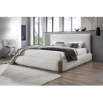 White Bouclé & Walnut Sandro Eastern King/Queen Bed By ACME Luxury Beds Mobilia Cleopatra 13 White Bouclé & Walnut Sandro Eastern King/Queen Bed By ACME 13