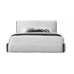 White Bouclé & Walnut Sandro Eastern King/Queen Bed By ACME Luxury Beds Mobilia Cleopatra 14 White Bouclé & Walnut Sandro Eastern King/Queen Bed By ACME 14