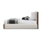 White Bouclé & Walnut Sandro Eastern King/Queen Bed By ACME Luxury Beds Mobilia Cleopatra 15 White Bouclé & Walnut Sandro Eastern King/Queen Bed By ACME 15