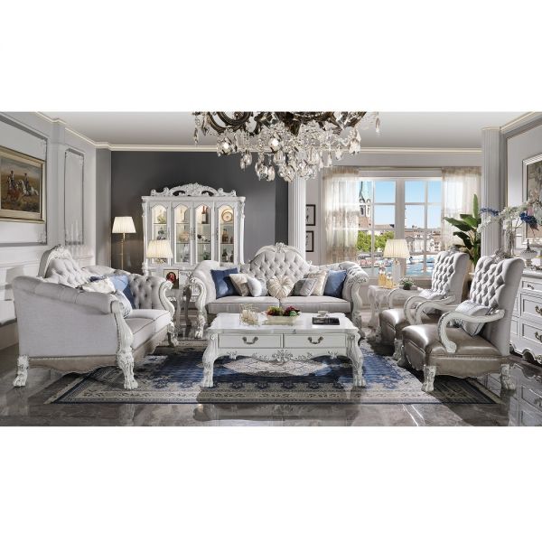 Synthetic Leather & Bone White Finish Dresden Chair W/Pillow LV02246 By ACME
