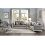 Gray Fabric & White Florian Accent Chair LV02121 By ACME Accent Chairs Mobilia Cleopatra 29 Gray Fabric & White Florian Accent Chair LV02121 By ACME 29
