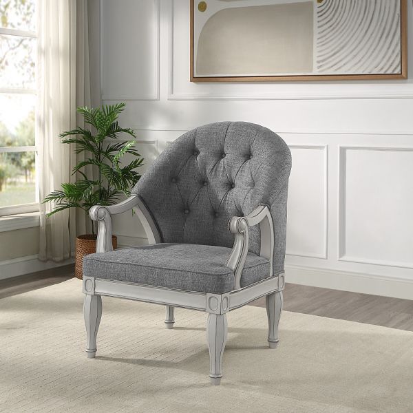Gray Fabric & White Florian Accent Chair LV02121 By ACME