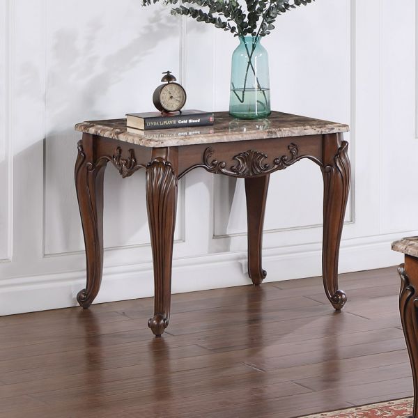 Marble Top & Cherry Nayla End Table LV02005 By ACME