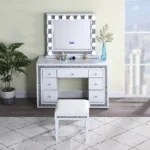 DR1002WH White Mirrored Vanity With Stool By Artisan Furniture