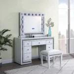 DR1002WH White Mirrored Vanity With Stool By Artisan Furniture - Image 2