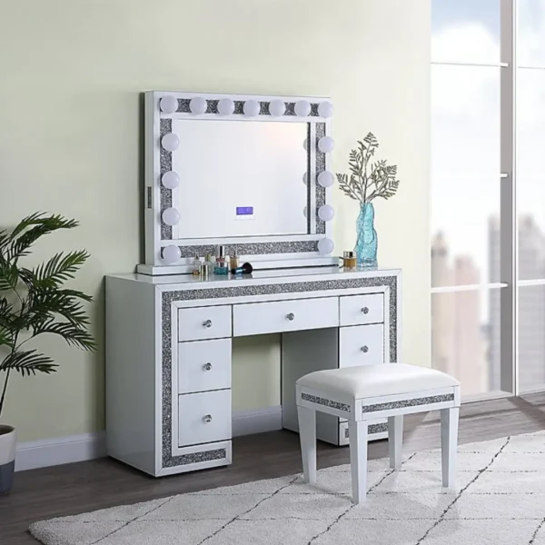 DR1002WH White Mirrored Vanity With Stool By Artisan Furniture - Image 2