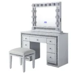 DR1002WH White Mirrored Vanity With Stool By Artisan Furniture - Image 3