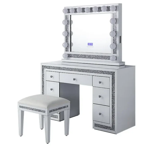 DR1002WH White Mirrored Vanity With Stool By Artisan Furniture - Image 3