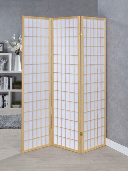 Carrie 3-Panel Folding Screen Natural And White 4621 By Coaster Furniture | Mobilia Cleopatra Carrie 3-panel Folding Screen Natural and White 4621 by Coaster Furniture