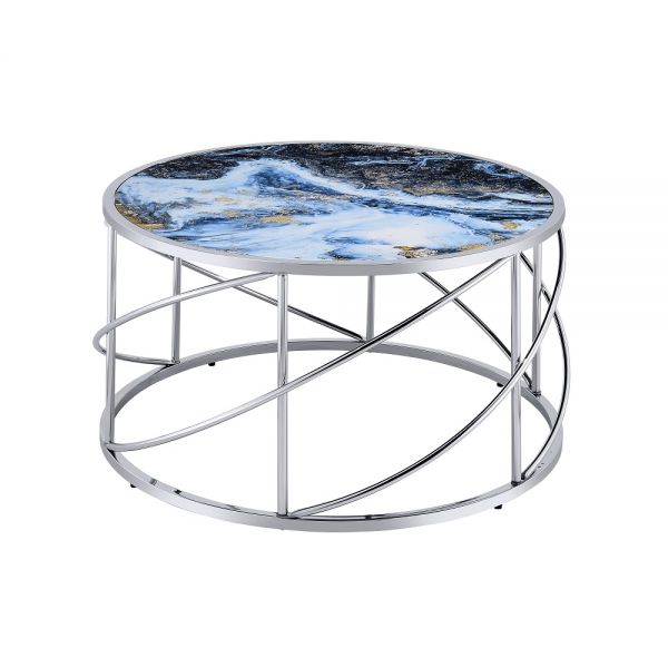Blue Marble & Chrome Finish Lyda Coffee Table LV02095 By ACME