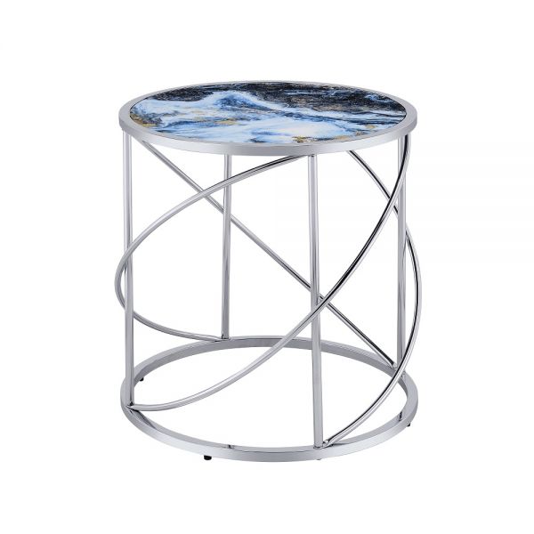 Blue Marble Print &Amp; Chrome Finish Lyda End Table Lv02096 By Acme | Mobilia Cleopatra Blue Marble Print & Chrome Finish Lyda End Table LV02096 By ACME