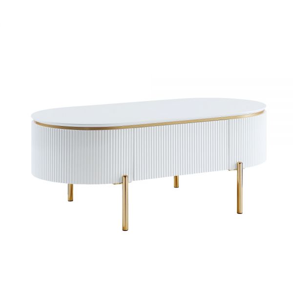 White High Gloss & Gold Daveigh Coffee Table LV02464 By ACME