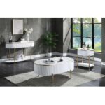 White High Gloss & Gold Daveigh End Table LV02465 By ACME End Tables Mobilia Cleopatra 14 White High Gloss & Gold Daveigh End Table LV02465 By ACME 14