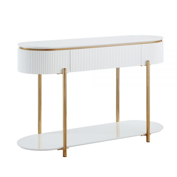 White High Gloss & Gold Finish Daveigh Accent Table LV02466 By ACME