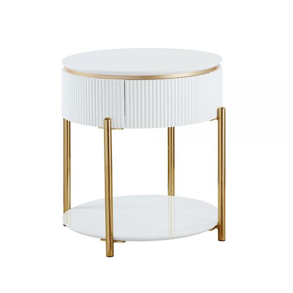 White High Gloss & Gold Daveigh End Table LV02465 By ACME