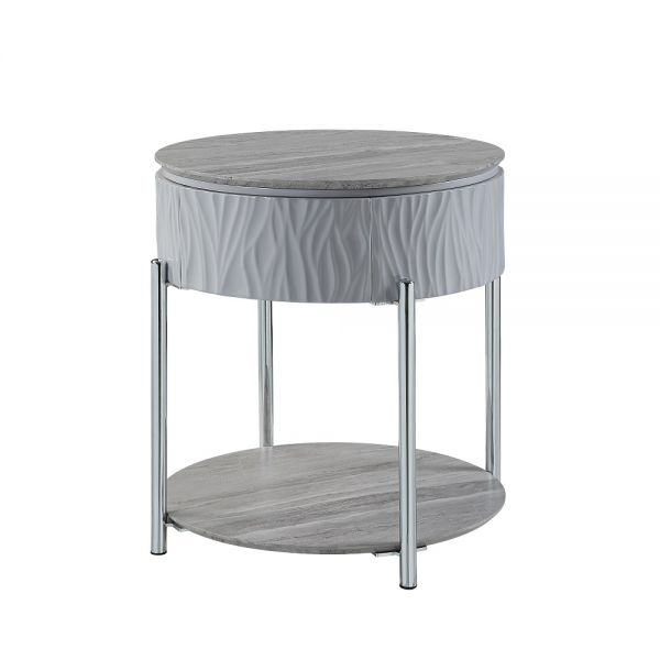 Gray High Gloss & Chrome Yukino End Table LV02412 By ACME