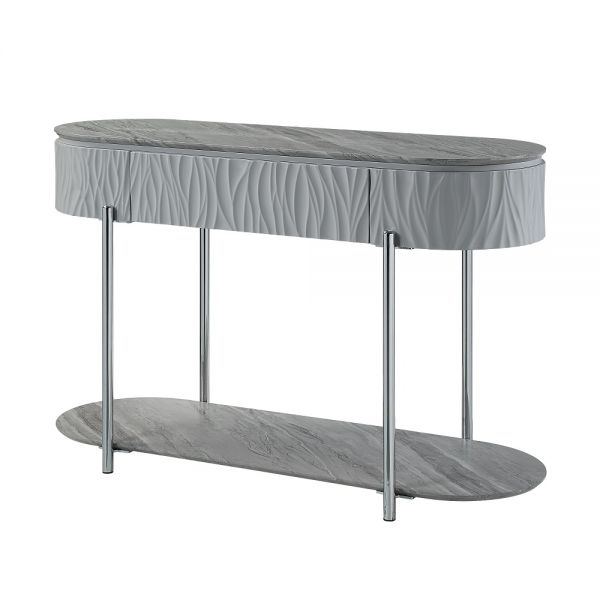 Gray High Gloss & Chrome Yukino Accent Table LV02413 By ACME