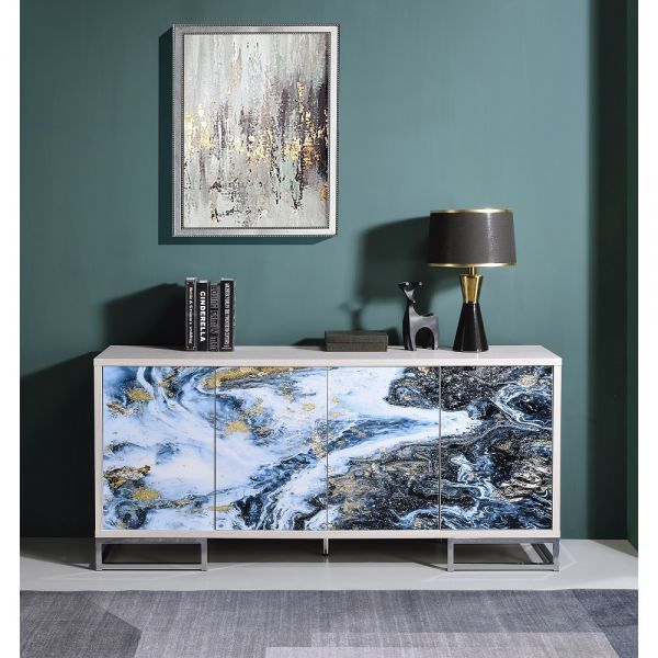Blue Marble Paint & Chrome Finish Panti Console Table AC02345 By ACME