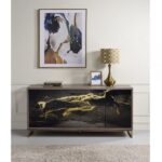 Black Marble Paint, Oak & Champagne Payo Console Table AC02342 By ACME Accent Console Tables Mobilia Cleopatra 7 Black Marble Paint, Oak & Champagne Payo Console Table AC02342 By ACME 7