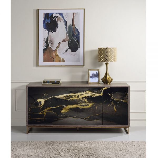 Black Marble Paint, Oak & Champagne Payo Console Table AC02342 By ACME