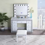 DR1002WH White Mirrored Vanity With Stool By Artisan Furniture 15