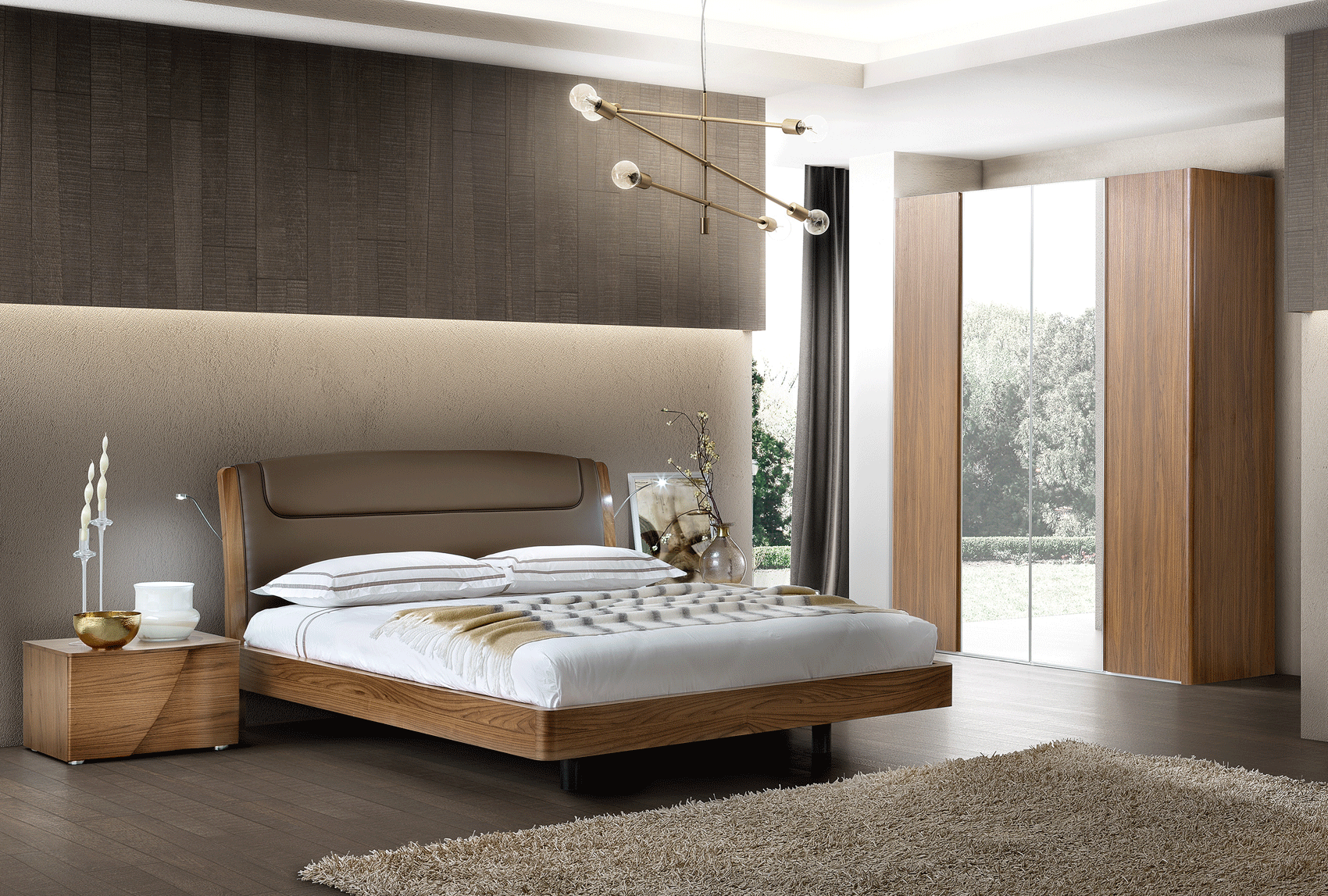 Luna QS Bedroom Set – Dark Headboard (QS Upholstered Bed, 2xNightstand, Dressing Table, Mirror) p13460 By ESF Furniture
