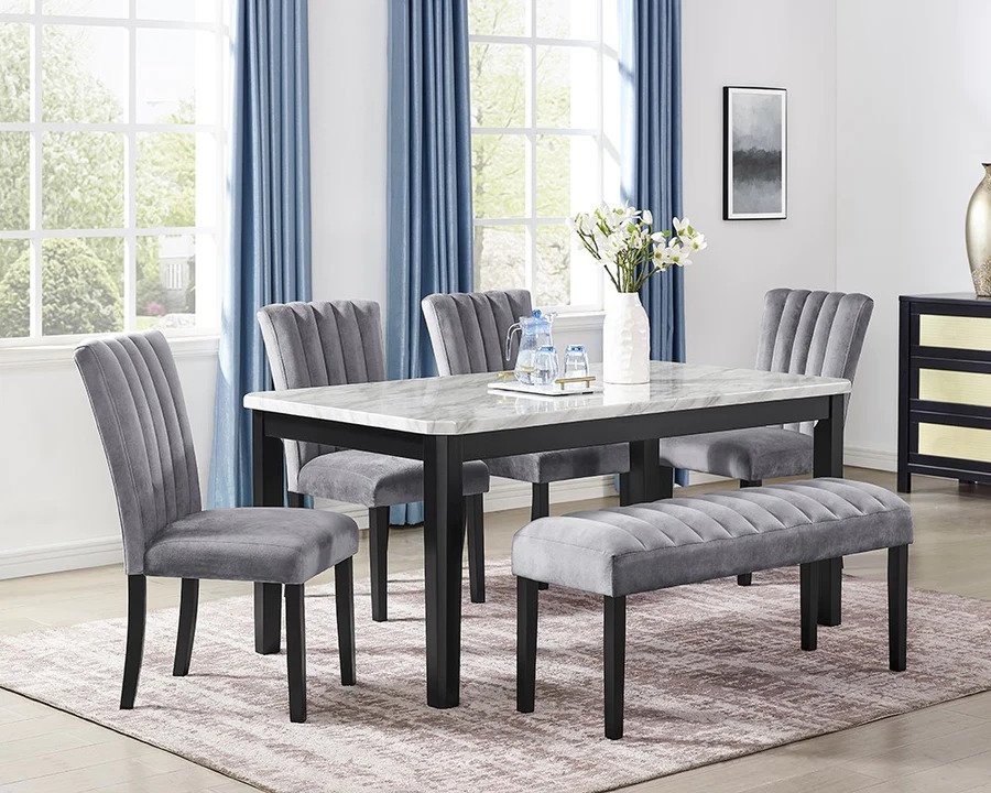 D549 Grey Velvet 6PC Dining Set By Mcferran