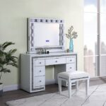 DR1002WH White Mirrored Vanity With Stool By Artisan Furniture 16