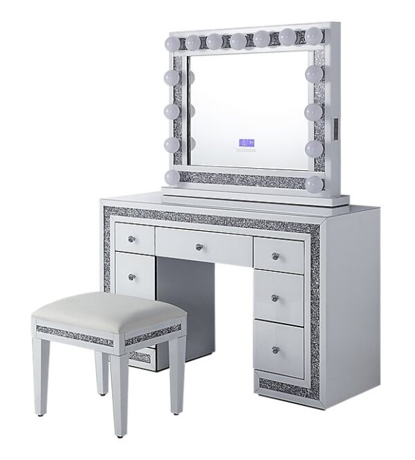 DR1002WH White Mirrored Vanity With Stool By Artisan Furniture 11