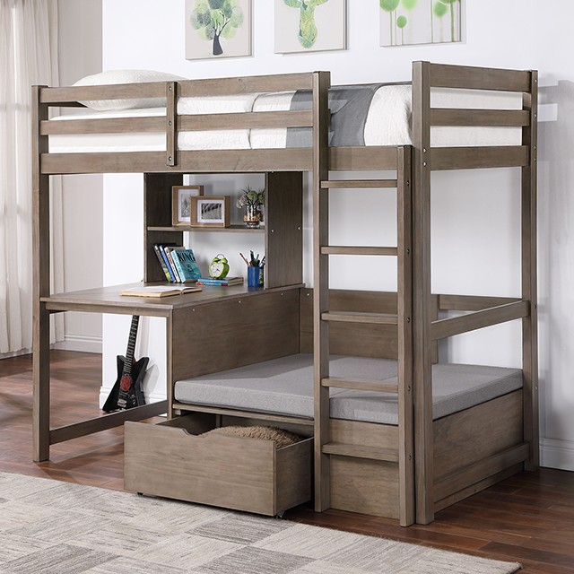 Callistus Twin/Workstation Youth Loft Bed With Desk CM-BK828GY By Furniture Of America