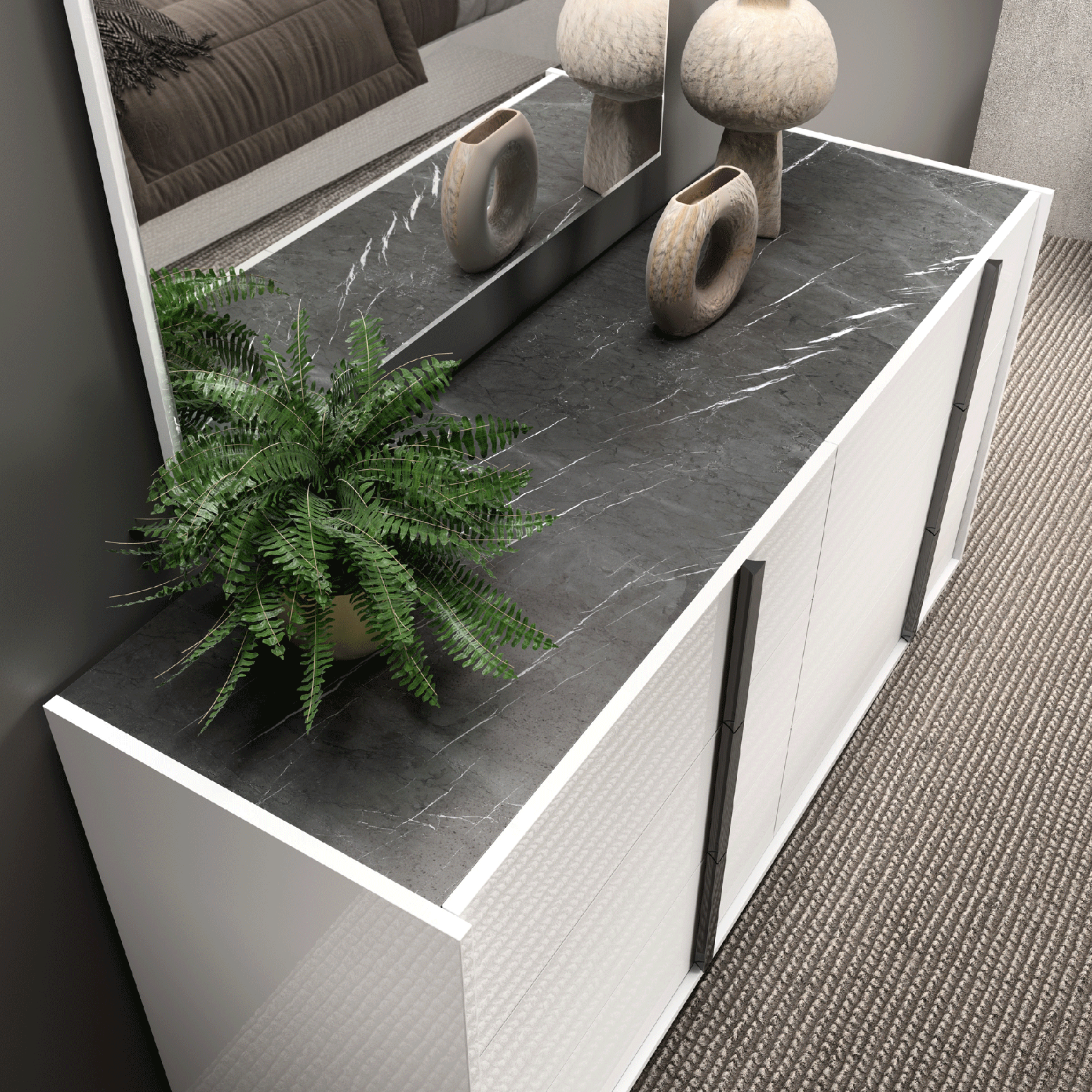 High Gloss Lacquer Bianca Marble Double Dresser i38451 By ESF Furniture