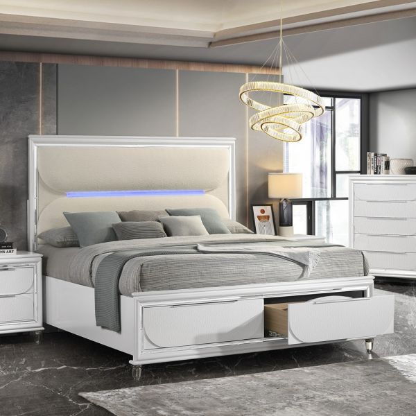 Pearl White Tarian Bed W/Led & Storage By ACME