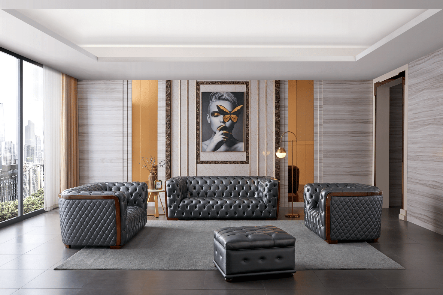 Shiny 415 Gray Living Room Set p11803 By ESF Furniture