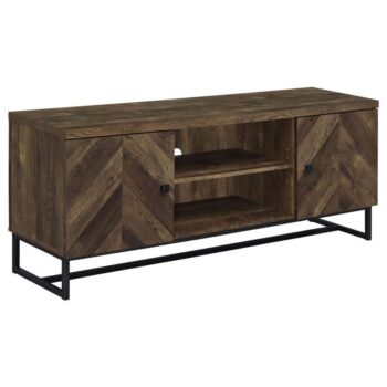 Myles 2-door TV Console with Adjustable Shelves Rustic Oak Herringbone 736052 by Coaster Furniture