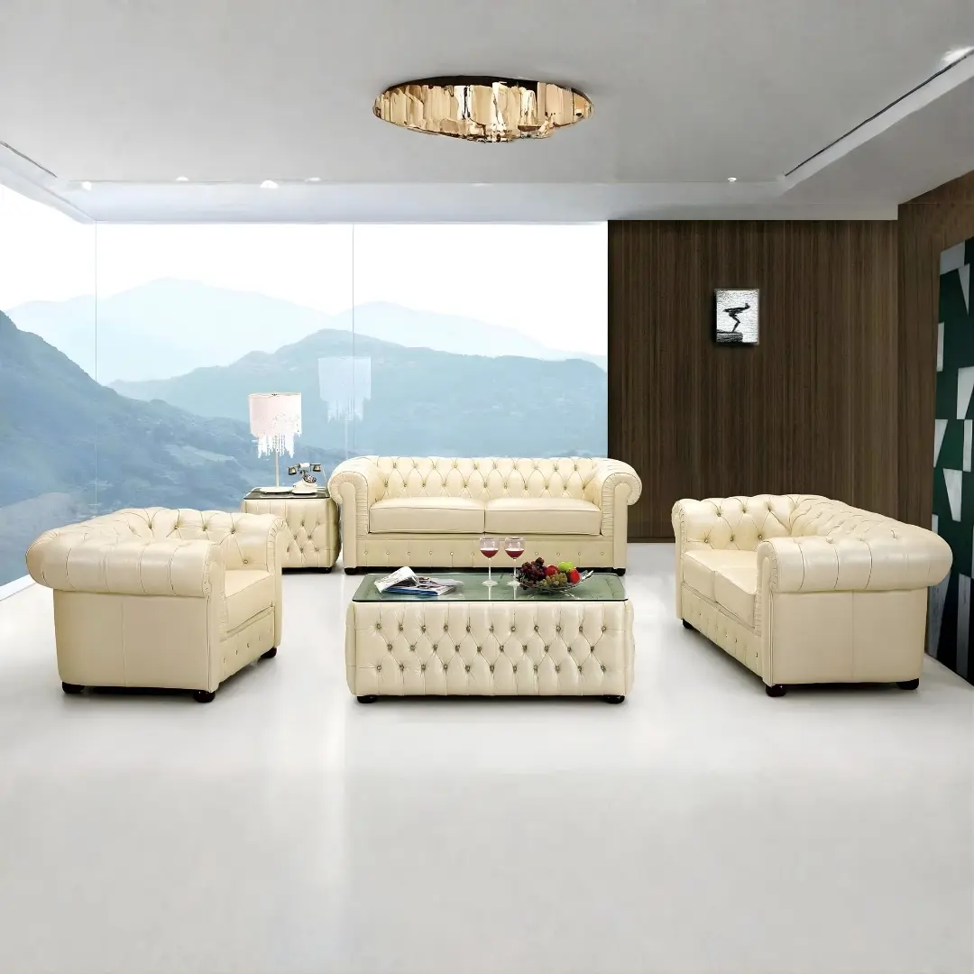 258 Full Ivory Leather Living Room Set By Esf Furniture | Mobilia Cleopatra 3 Full Ivory Leather Living Room Set