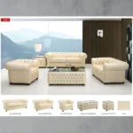 Full Ivory Leather Living Room Set
